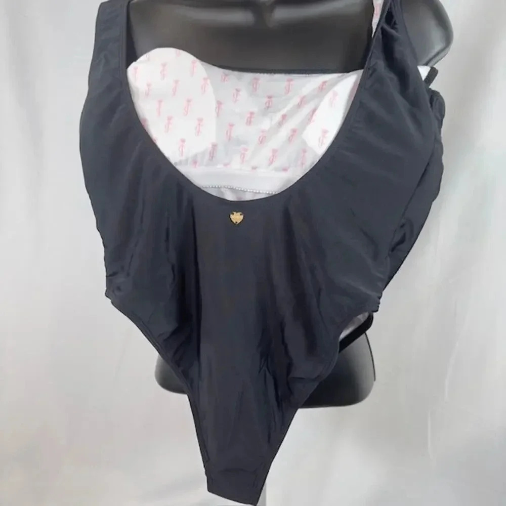 NEW Juicy Couture One Piece Swimsuit Foil Verbiage Logo Scoop Neck Black Women M - Picture 4 of 8